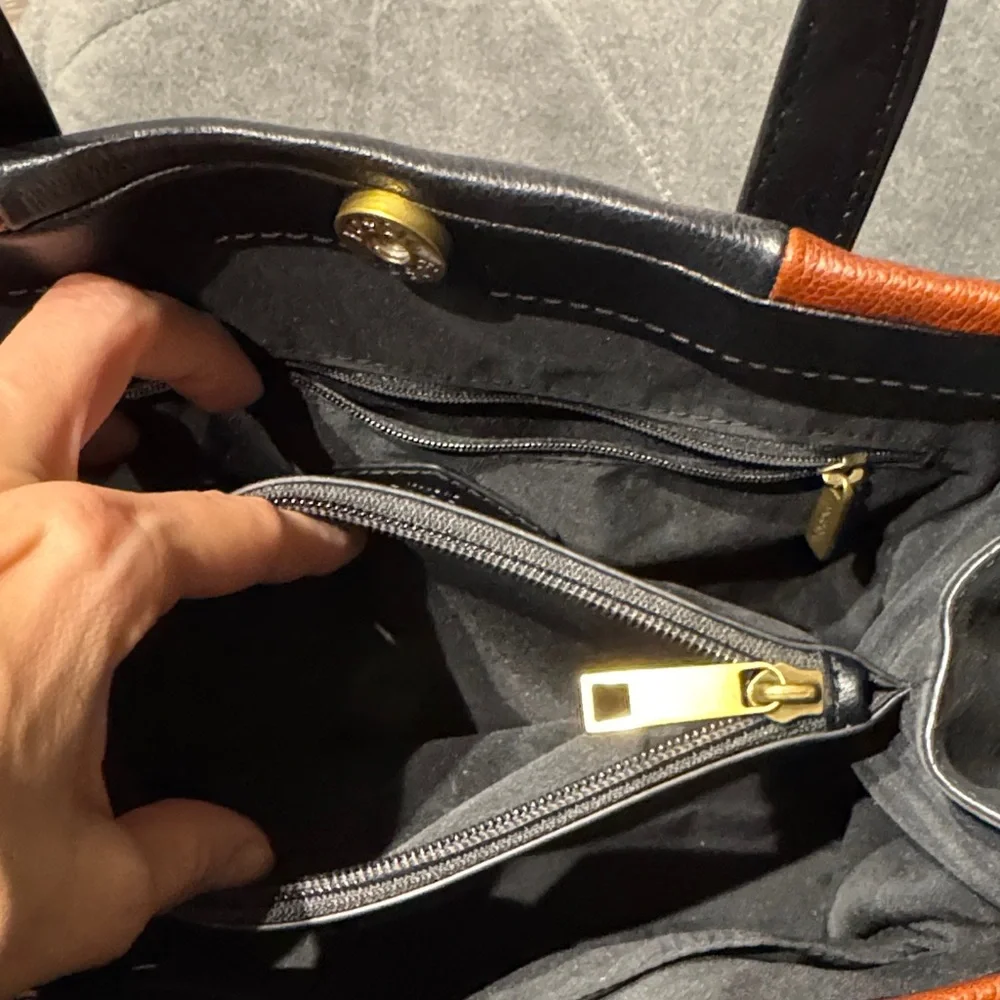 Fossil Two-Tone Black and Brown Leather Tote - Picture 7 of 10